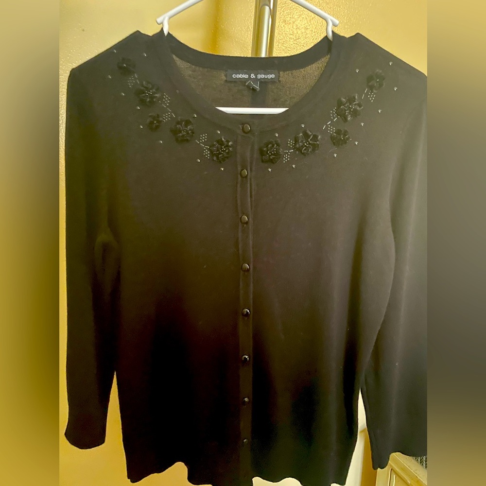 Cable & Gauge black beaded cardigan.